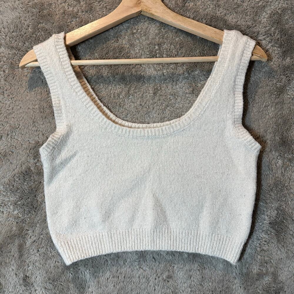 By Together Wool Blend Cropped Sweater Tank Top Yoga M Medium Ivory Oatmeal